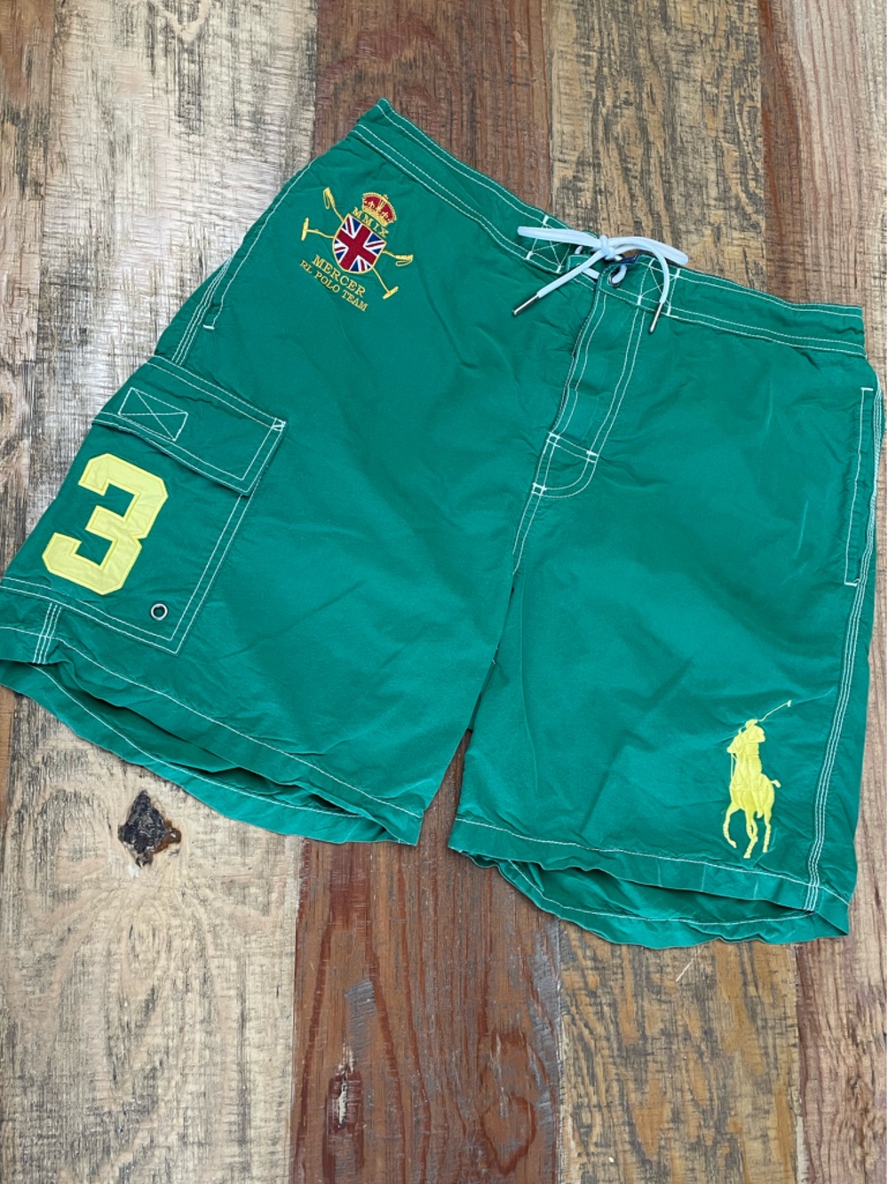Vintage Ralph Lauren Polo Swim Trunks Mens Medium Green Mercer Big Pony Y2K